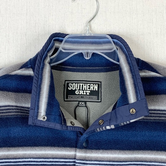 Southern Grit Men's Tundra Fleece 1/4 Snap Navy Blue Striped Pullover - Size XXL - Picture 5 of 15